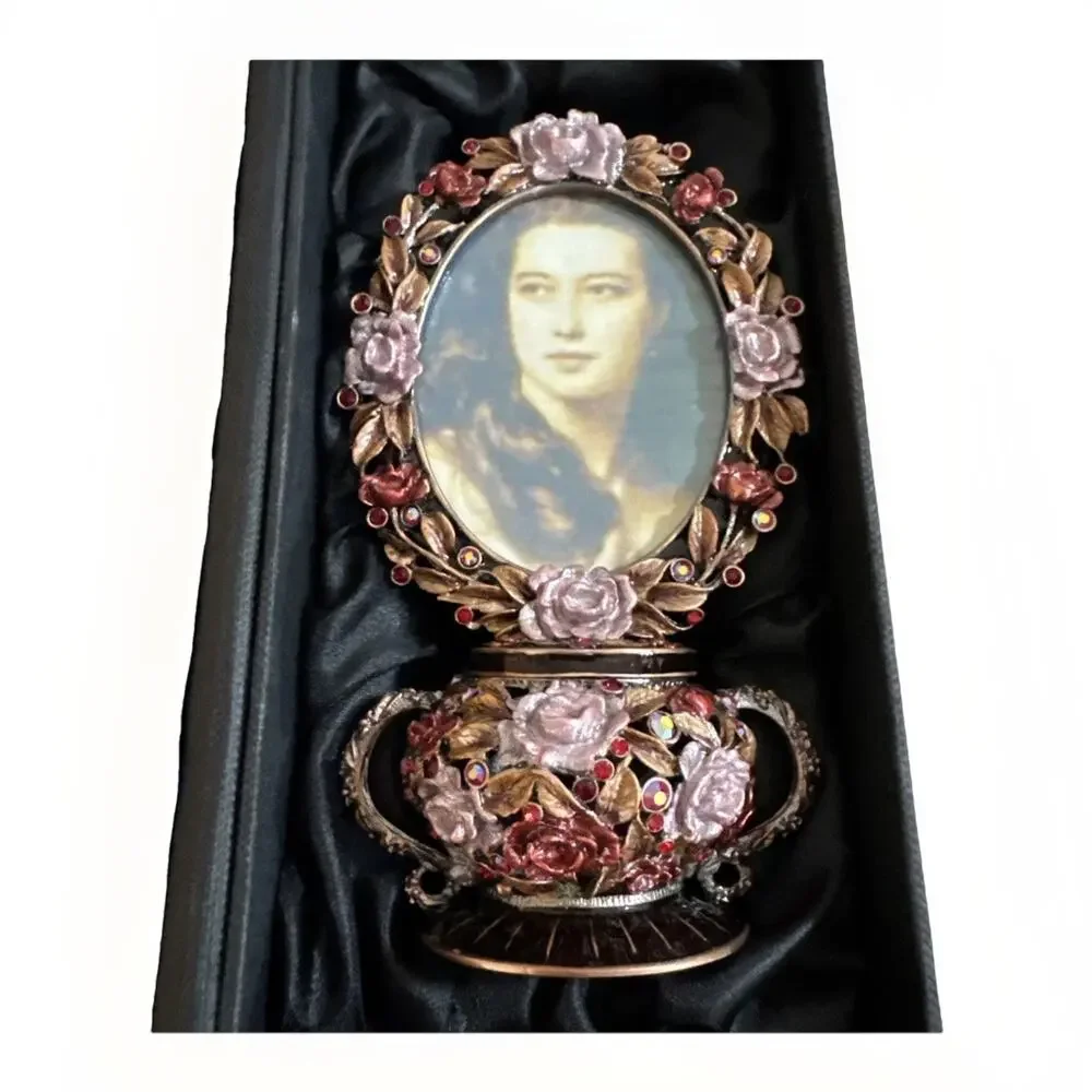 Collectible Flower Photo Frame Trinket Jewelry Box 6x3x3 - Victorian Style